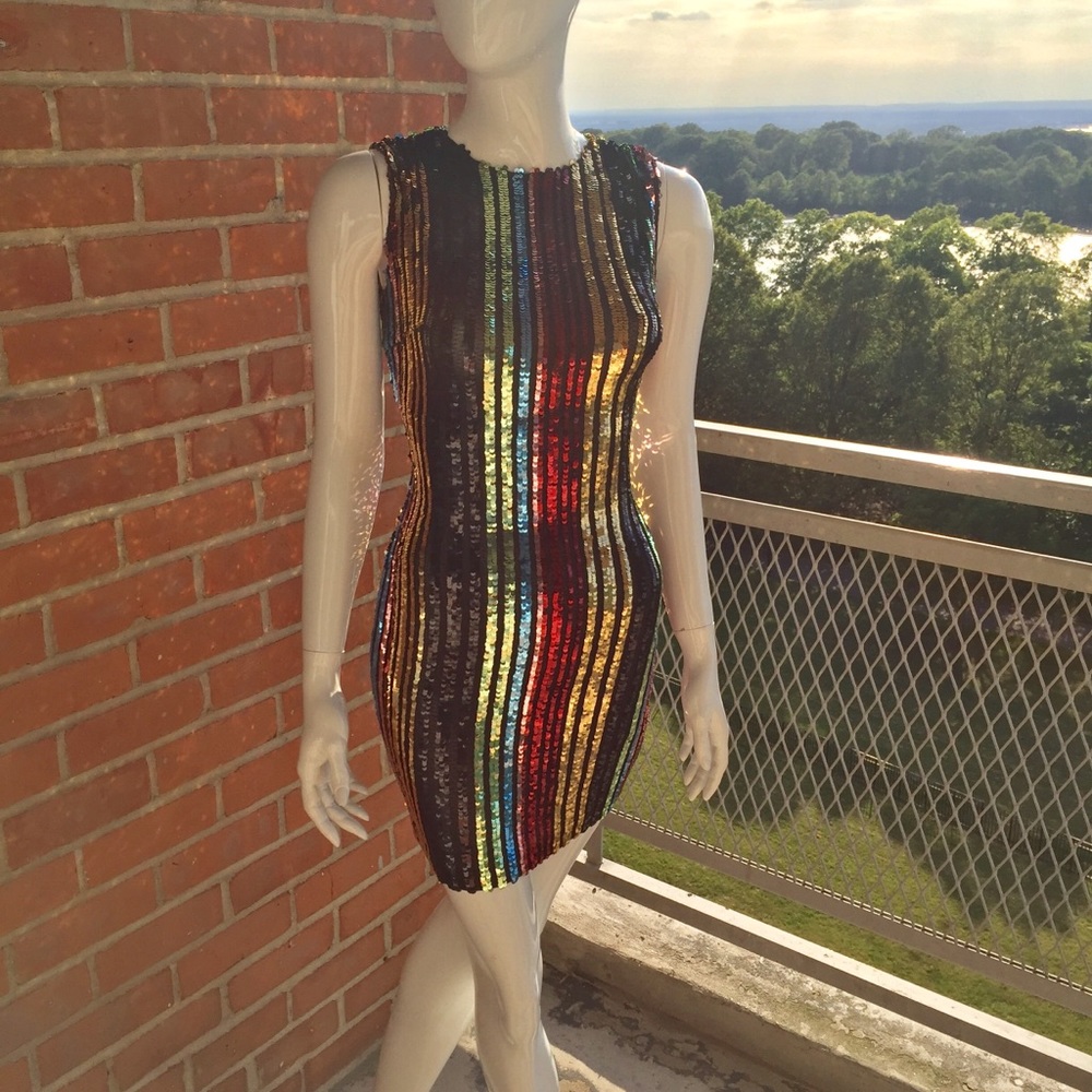 DRESS THE POPULATION Vertical Sequin Dress - Multi